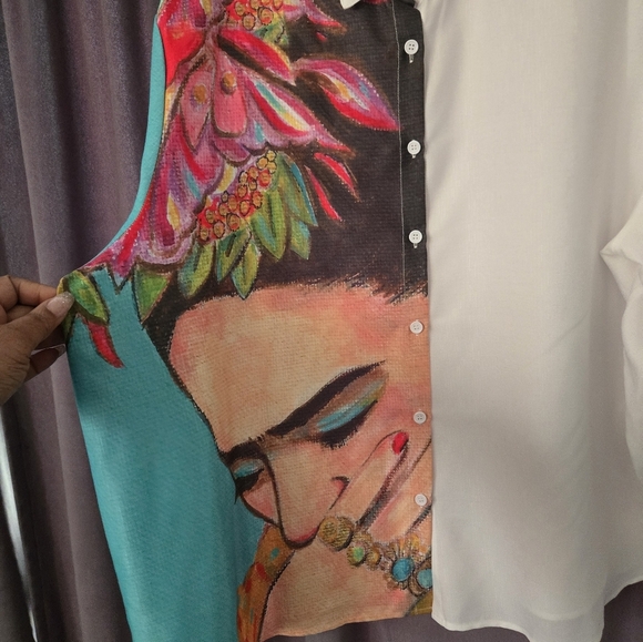 Button down white, aqua, tan, pink, black size 4xl=20 - Picture 4 of 4